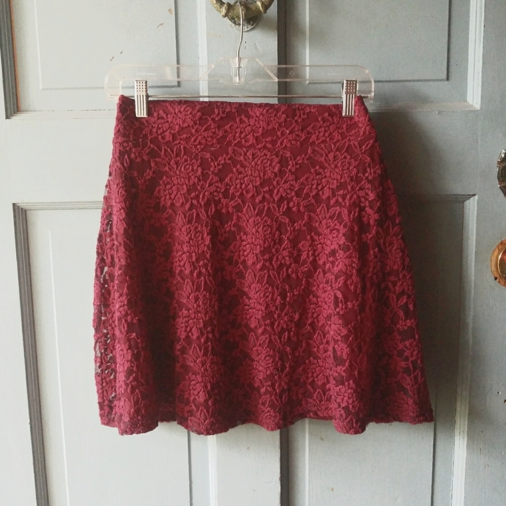 Floral Lace Burgundy Skirt Size XL